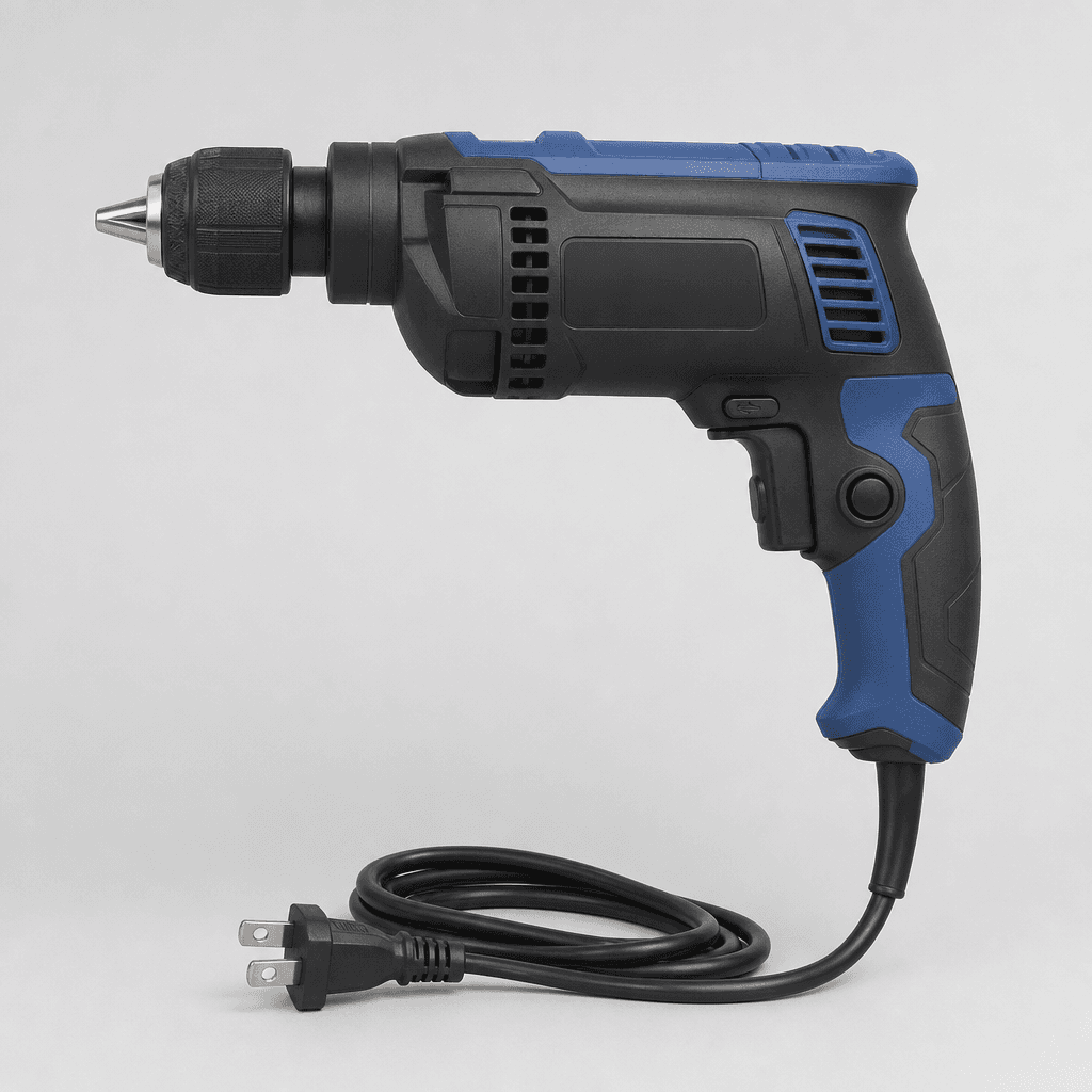 Corded drill with a US-style household plug